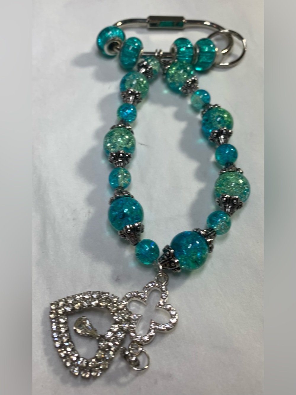 Turquoise Crystal Beaded purse charm/Keychain
